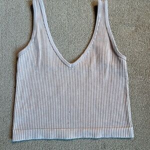 Ribbed V-Neck Tank Top - Cream
